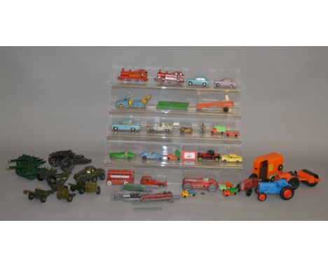 An interesting selection of playworn diecast models, including a Gaiety Toys Racing Car with operational clockwork mechanism,