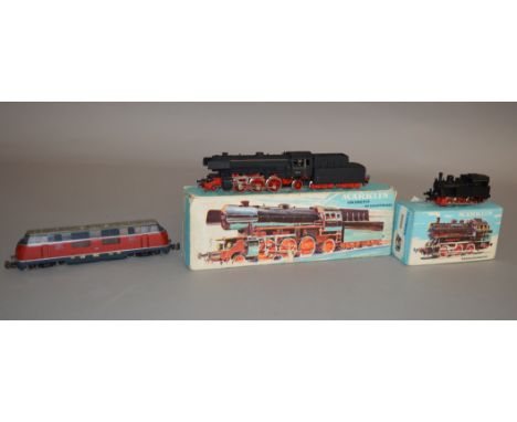 HO gauge. Two Marklin locomotives: 3005 2-6-2 Class 23 '23014'; 0-6-0T '3029' in incorrect 3000 box. G in F-G boxes. (2)