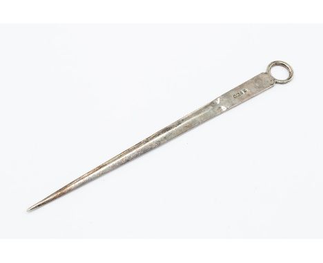 An Edwardian silver meat skewer, ring handle, by JWB, Sheffield, 1903, 2.38ozt (74.1 grams) CR: marks good, dents to body, th