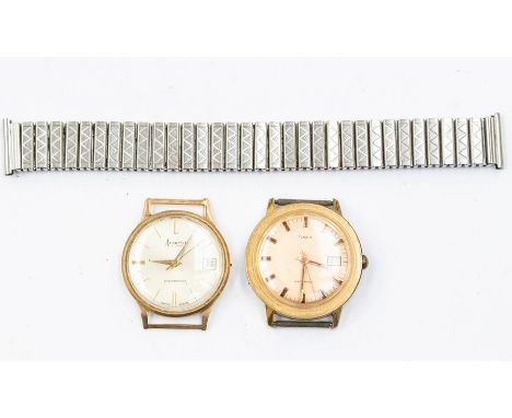 A gold cased 9ct Accurist gents wristwatch (AF), along with plated Timex gents watch (AF)