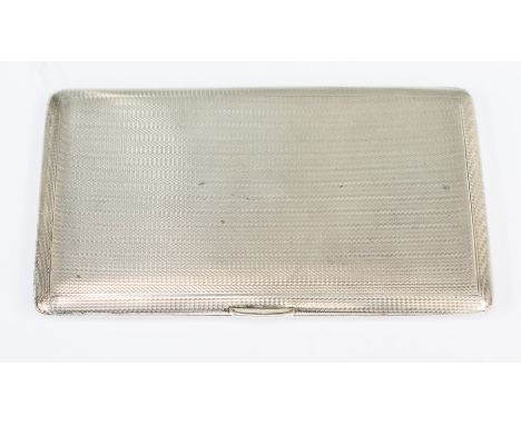 A George VI silver cigarette case, engine turned, push button clasp, initialled cartouche, size 85 x 140mm, Birmingham 1941, 