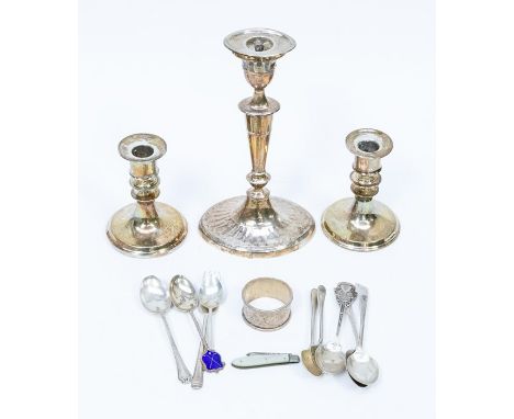 A collection of silver to include flatware, napkin ring -&nbsp; various dates and makers together with a neo-classical style 