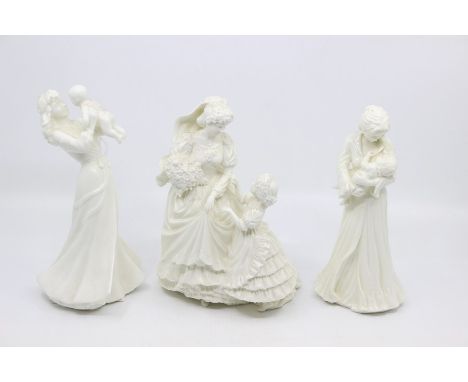 Three Royal Worcester figures; woman and child, Wedding Day, First Smiles, Sweet Dreams