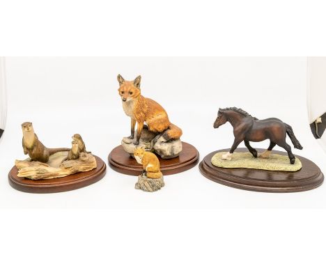 Four Border Fine Arts figures, comprising Welsh Cob, bay, 1992, Otter RW2 from the Chiltern Collection, Fox 1981, Vantage Poi