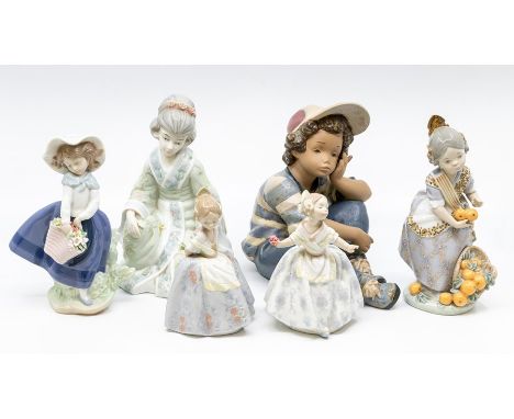 Five Lladro figures of young girls, along with one Nao plus another (Q)
