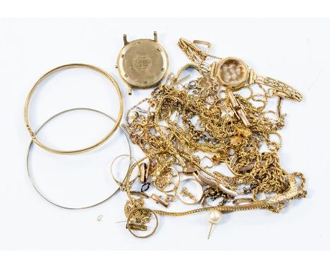 A collection of weighable 9ct gold, to include watch mounts, chains, ring mounts etc combined total weight approx 96gms&nbsp;