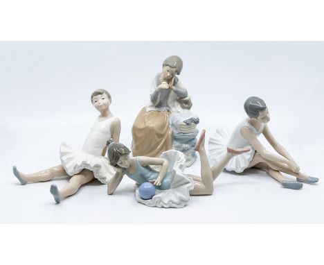Three Nao ballet dancers and Nao lady with fruit