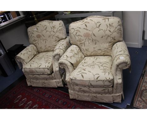 A Vale Bridgecraft cream floral upholstered four piece suite, comprising three seater settee, two armchairs and a square sect