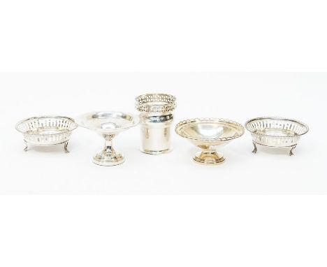 A group of silver to include: George V plain silver tazza bon bon dish, by L&amp;S, Birmingham, 1919, filled; another tazza, 