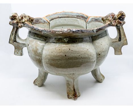 Colin Kellam, Studio pottery. A large glazed stoneware tripod censer.