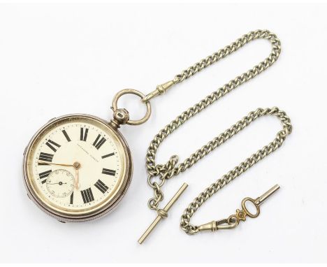 A Victorian silver open faced pocket watch, cream dial with black Roman numeral markers, subsidiary dial, and outer seconds t