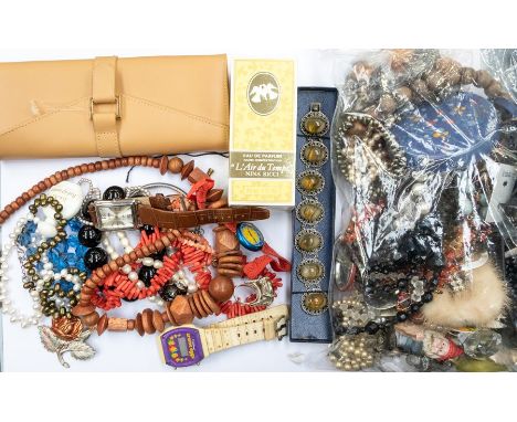 Two bags of assorted costume jewellery, including necklaces, freshwater pearls, a two strand pearl necklace, chip necklace, v