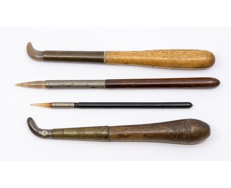 Four various implements with polished stone terminals, possibly onyx / agate, these are possibly architectural stone/plaster 