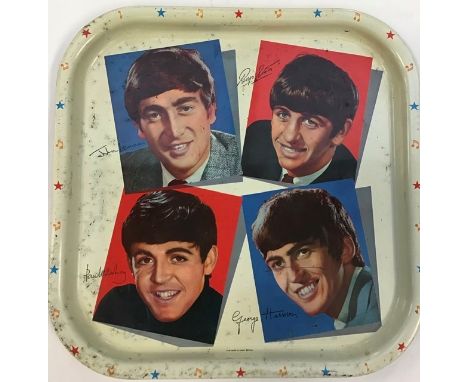 A box of brewiana trays including a Worcester Ware tray with images of the Beatles, John, Paul, George, Ringo. 