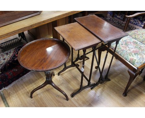 A collection of furniture, comprising mahogany tripod table, two occasional tables (originally from a nest), Edwardian open a