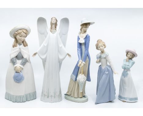 Five Nao figures of young ladies and an angel