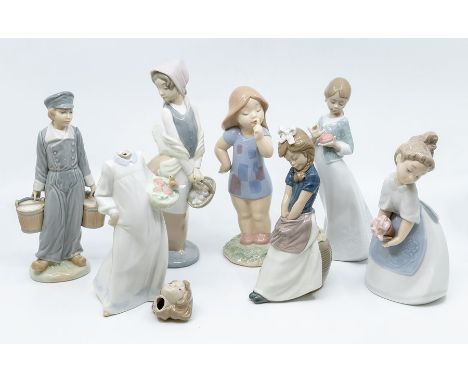 Six Nao figures of young girls with a Lladro figure of a boy