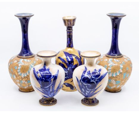 A pair of Doulton Slater vases, a pair of Doulton Burslem and another Staffordshire vase