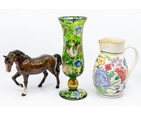 Poole Pottery water jug, Beswick horse and green hand painted Continental vase