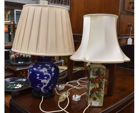 Kangxi Period style ginger jar, converted to a table lamp, along with a stone ware table lamp