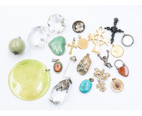 A collection of assorted jewellery comprising a white metal and paste stone monkey brooch piece, a cabochon blue pendant, an 