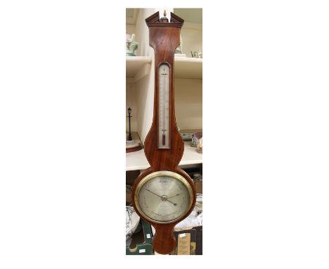 A 19th Century banjo barometer and thermometer, decorated with boxwood stringing, inscribed Della Torre