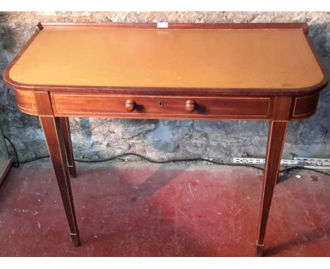 Edwardian tan leather top console table with under drawer 