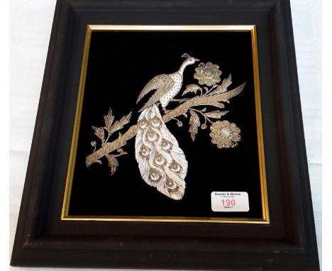 Peacock white metal bead work tapestry 