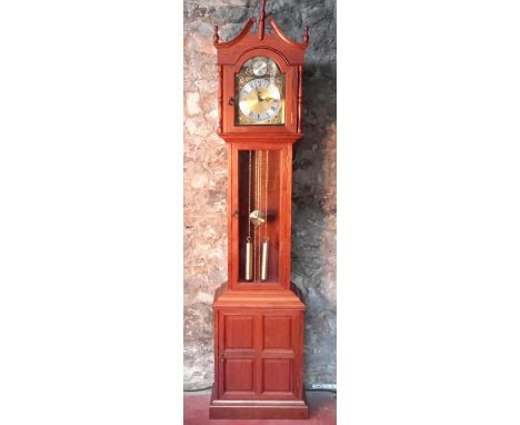 Hardwood cased Grandfather clock with Tempus Fujit design face with weights & pendulum 