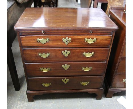 George II mahogany chest of drawers, the moulded top over a brushing slide and four long graduated drawers on bracket feet, H