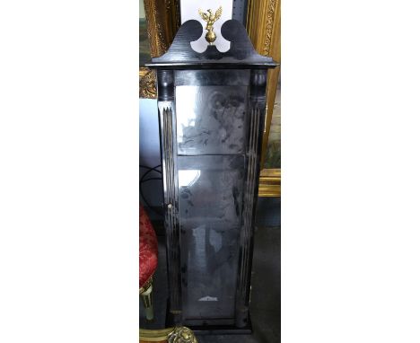 Ebonised Vienna style wall clock with swan neck pediment and eagle finial over a later velvet lined dial with brass mounts an