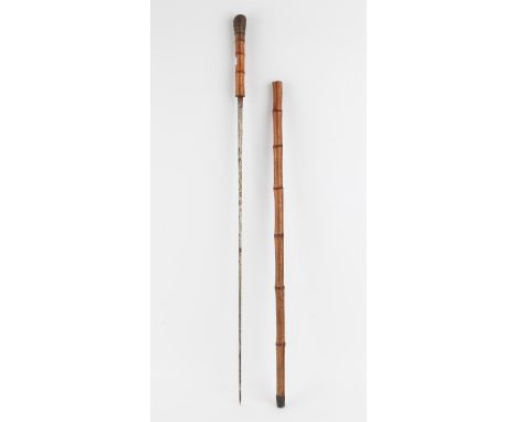 19th century bamboo sword stick by Louis Rochetin, 90cm long,