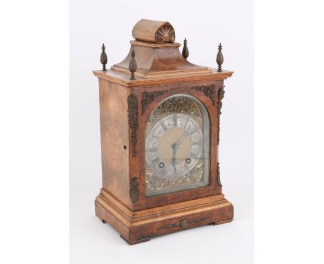 Early 20th century walnut cased mantle clock the two train movement signed Lenzkirch, striking the hours and half hours on tw