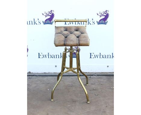 Late Victorian tubular brass stool with leather button upholstered seat, 73 cm high Condition Report:  Fixings under the seat