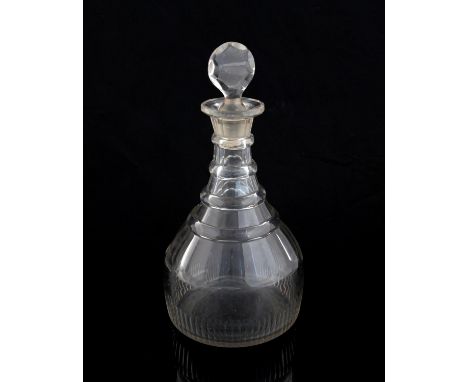 19th century three ring cut glass decanter and stopper, 27 cms high. Provenance; A private collection of drinking glasses fro
