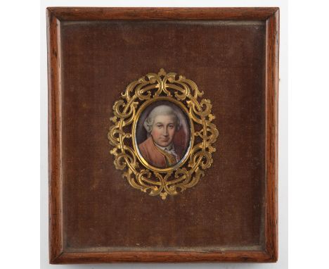 Enamel on copper oval portrait of David Garrick, painted by William B Ford after the original by Thomas Gainsborough, 4cm in 