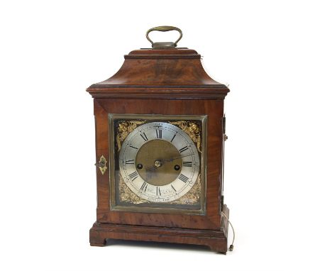 18th century mahogany cased 8 day bracket clock, inscribed William Webster, London, the brass handle over a cavetto top and m