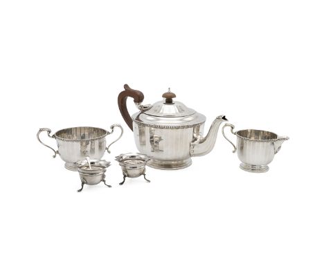 Silver Art Deco three-piece tea service, retailed by Garrard, marked Birmingham 1926, Adie Brothers, along with a pair of sil