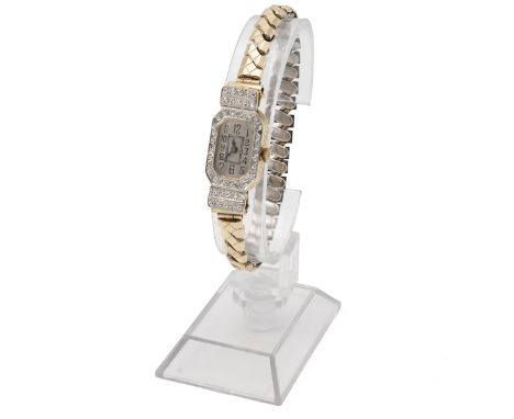 Lady's vintage 18ct gold, platinum and diamond Art Deco cocktail watch. Movement maker marked 'Hafis W Co', 17 jewel, rectang