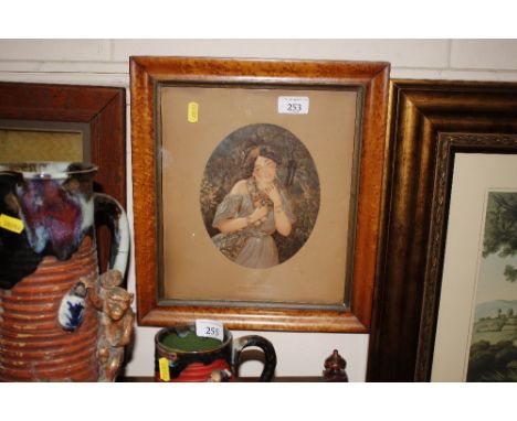 A Baxter print entitled "Flora" in maple frame