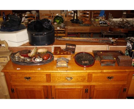 A quantity of various decorative wooden ware to include a musical trinket box in the form of a piano; a model of a street org