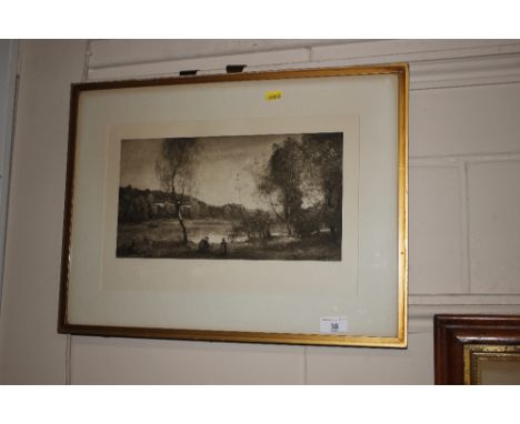 After Corot, print of figures by a lake