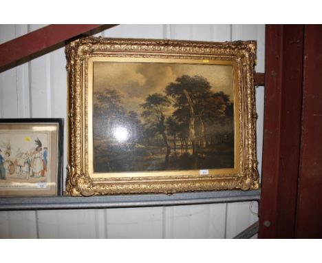 A 18th Century style hunting print in decorative gilt frame