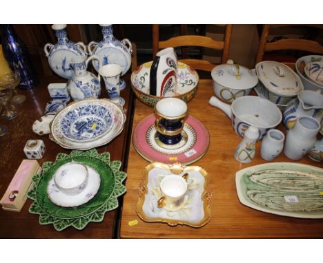 An Iris Atkinson vase and floral decorated bowl; two Iris Atkinson decorative plates; a two handled cup; various other decora