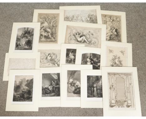 A folder of antique French prints. Includes Baron, Collette, Leys, Tassaert etc.