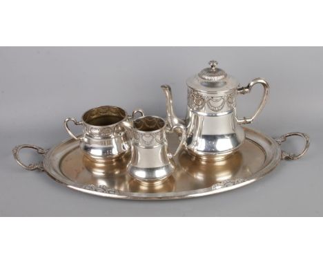A vintage WMF silver-plated tea set, to include teapot, milk jug, sugar bowl and serving tray.