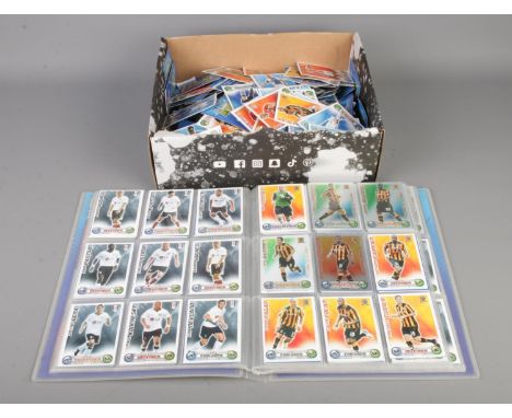 A large collection of Topps Match Attax football trading cards including a 2008/2009 collectors binder with a variety of team
