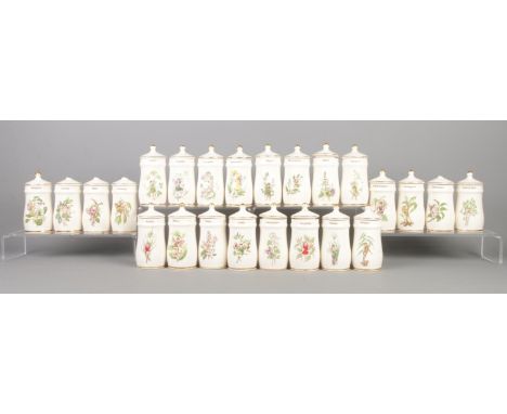 A collection of 1980-90s Flower Fairy ceramic lidded spice jars by Gresham Marketing, totally twenty-four pieces, size 11.5cm