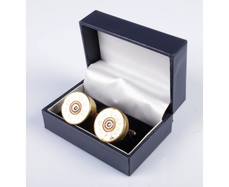 A pair of 12 bore Gamebore shotgun cartridge cufflinks.