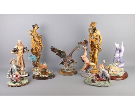 A collection of large mainly composite and ceramic figures, to include Capodimonte 'Sebastiano', Country Artists Kingfishers 